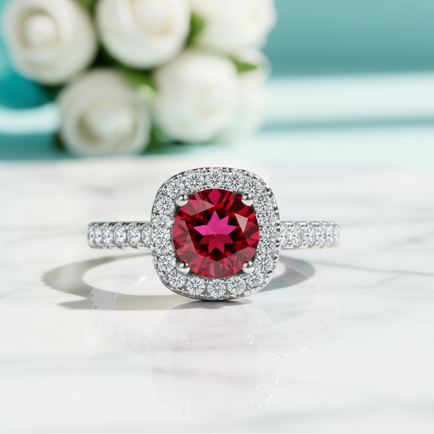 Classic 1.0 Ct Round Cut Garnet Engagement Ring