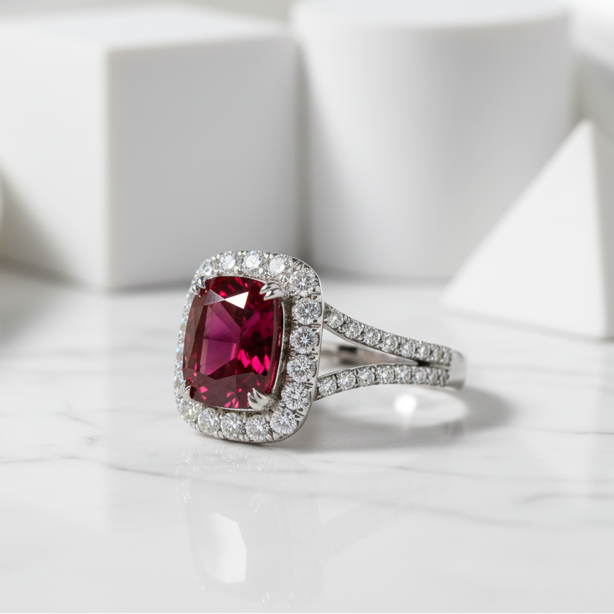 Classic 1.0 Ct Round Cut Garnet Engagement Ring-Evani Jewelry