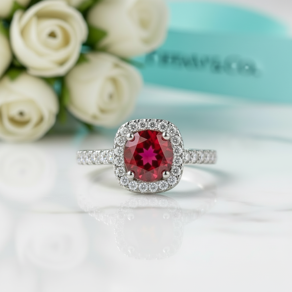 Classic 1.0 Ct Ruby Birthstone Round Cut Engagement Ring-Evani Jewelry