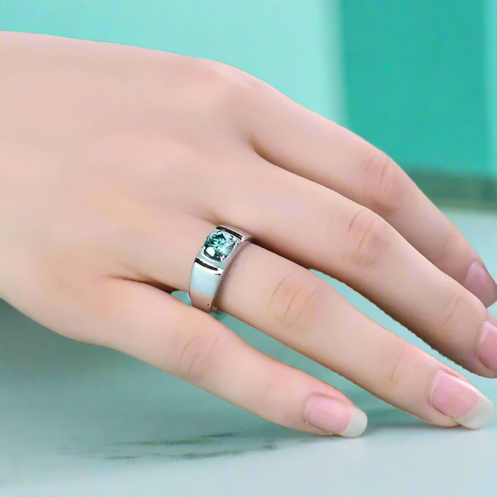 Classic 1.0ct Green Diamond Adjustable Men's Ring in White Gold-Evani Naomi Jewelry