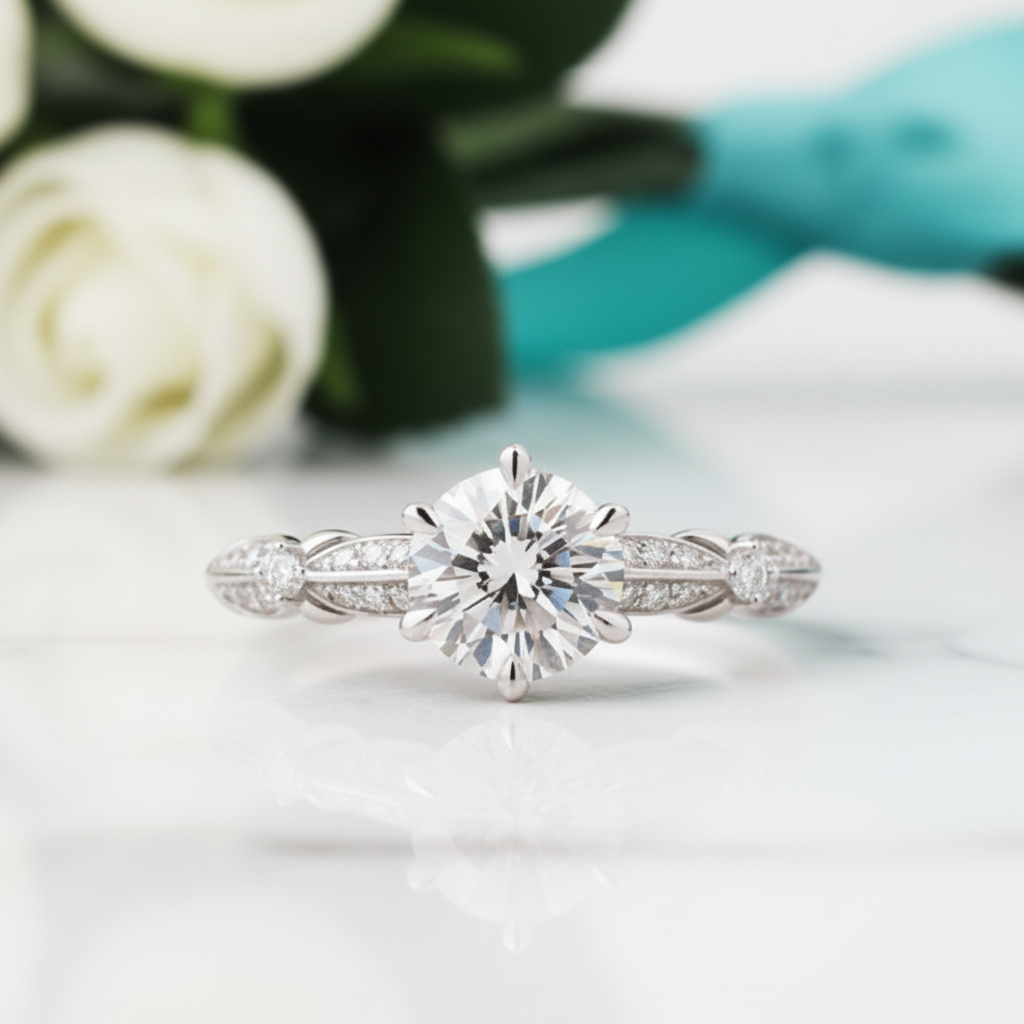 Classic 1ct 6.5mm Round Diamond Engagement Ring-Evani Jewelry