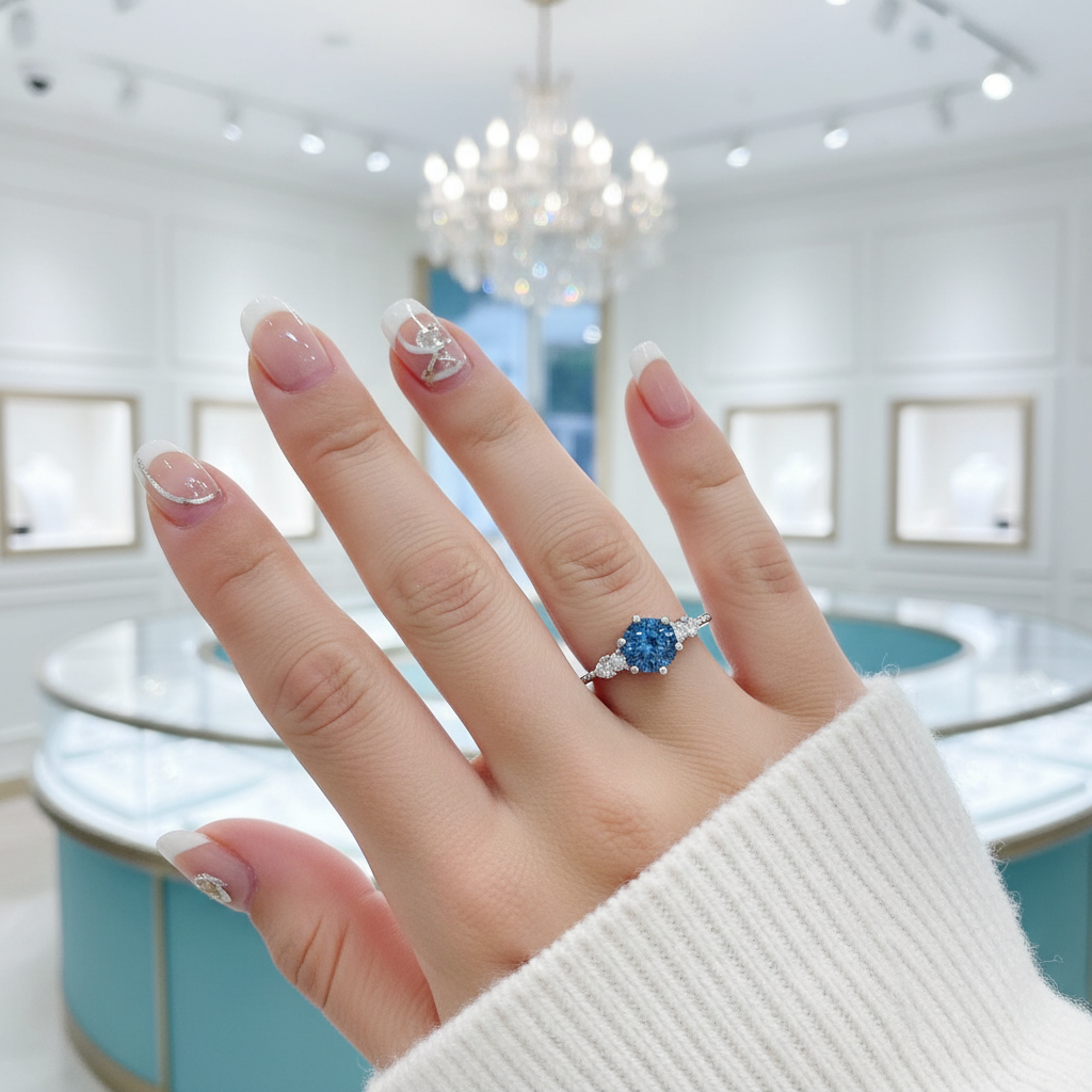 Classic 1ct VVS1 Blue Diamond Engagement Ring-Evani Jewelry