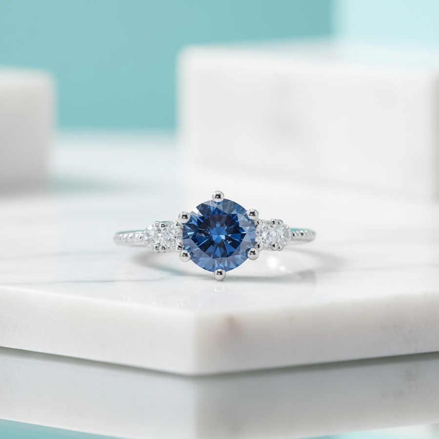 Classic 1ct VVS1 Blue Diamond Engagement Ring-Evani Jewelry
