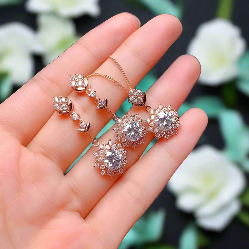 Classic 2.0 Ct Diamond Necklace and Stud Earrings-Evani Naomi Jewelry