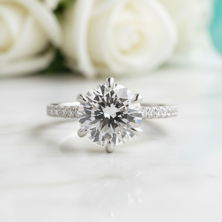 Classic 2.5 ct Round Cut Diamond Engagement Ring-Evani Jewelry