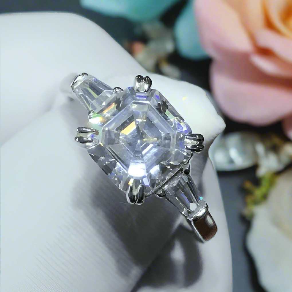 Classic 3.0 Ct Asscher Cut Diamond Engagement Ring-Evani Jewelry