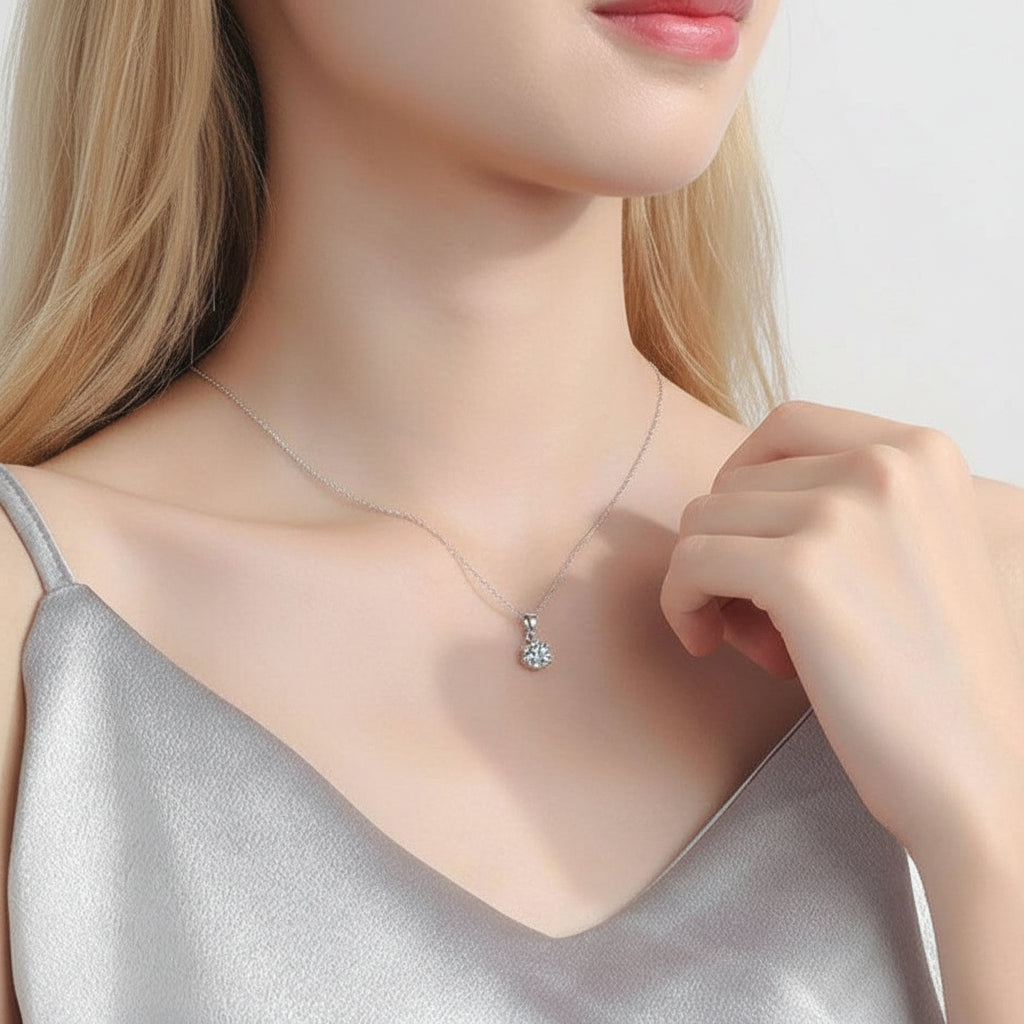 Classic 3.0 Ct Round Diamond Pendant Necklace-Evani Jewelry