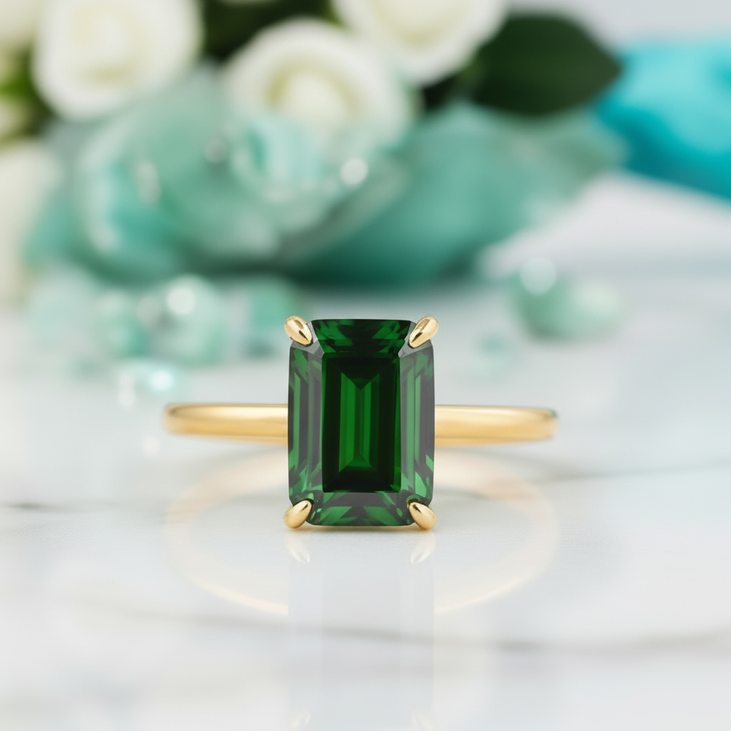 Classic 3.0ct Yellow Gold Emerald Cut Engagement Ring-Evani Jewelry