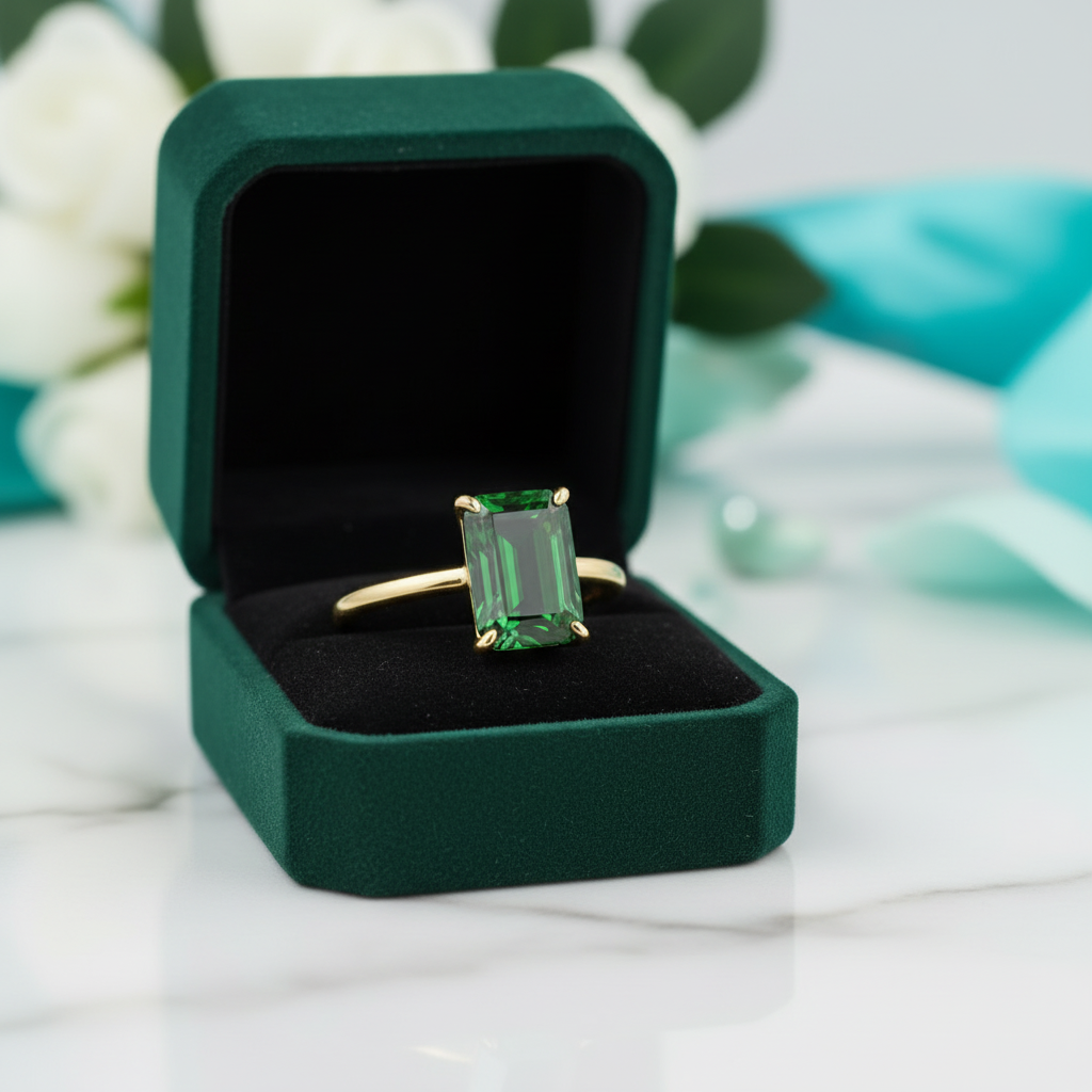 Classic 3.0ct Yellow Gold Emerald Cut Engagement Ring - Evani Naomi Jewelry