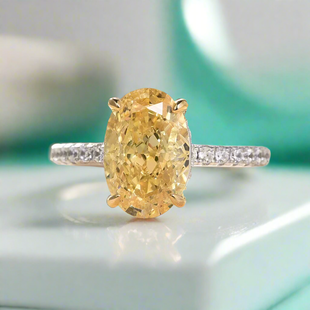 Classic 3.5 ct Yellow Sapphire Oval Cut Diamond Engagement Ring-Evani Naomi Jewelry