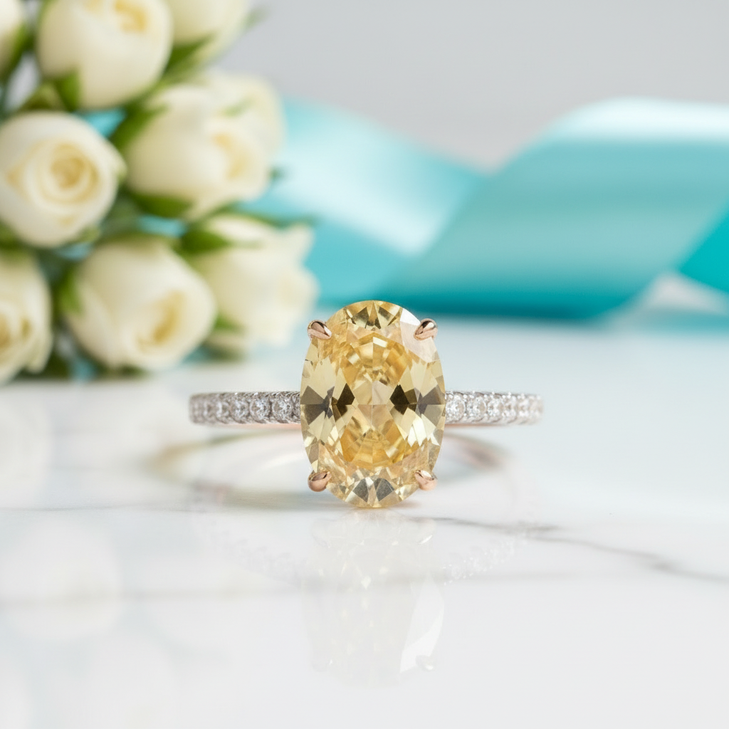 Classic 3.5 ct Topaz Oval Cut Engagement Ring - Evani Naomi Jewelry