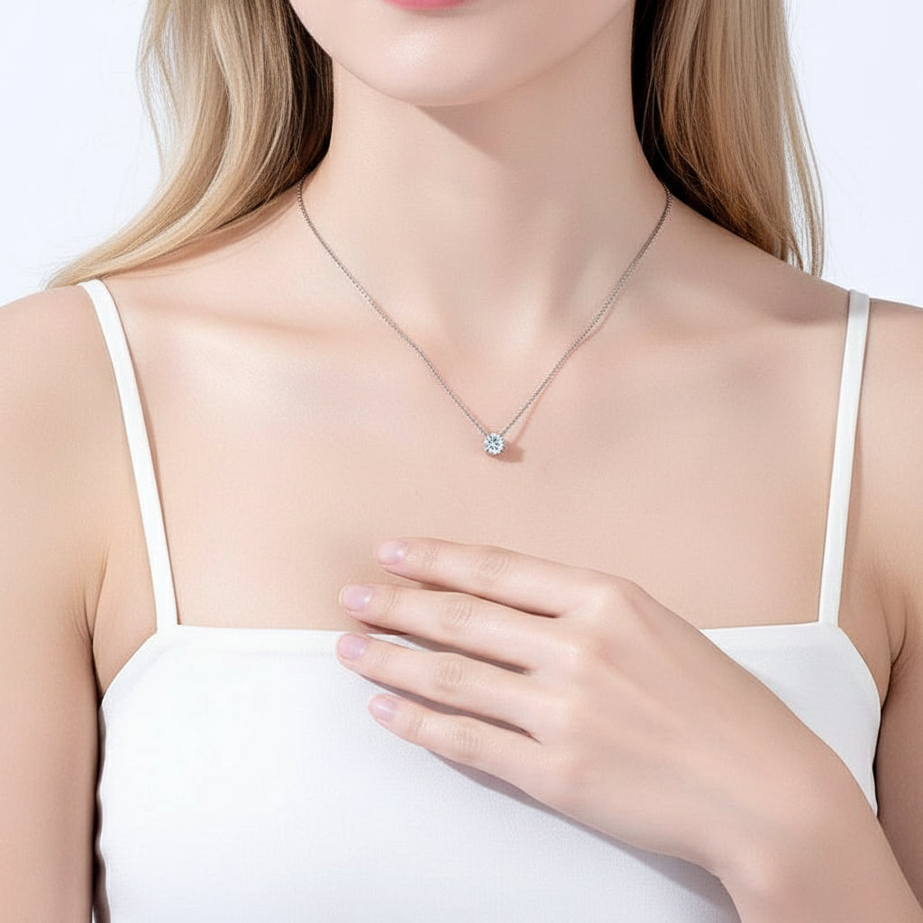 Classic 4-Prong 3ct Diamond Birthstone Pendant Necklace-Evani Jewelry