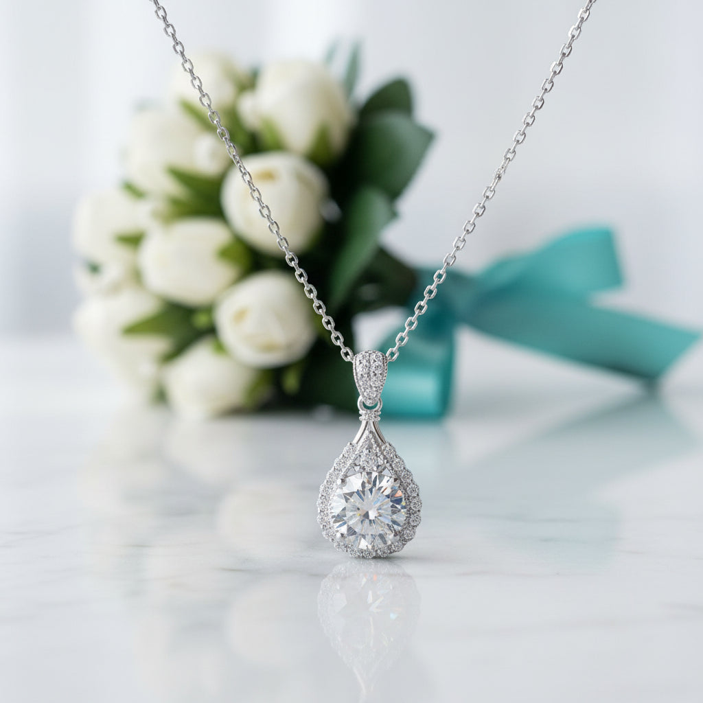 Classic 5.0 Ct Diamond Water Drop Pendant Necklace-Evani Jewelry
