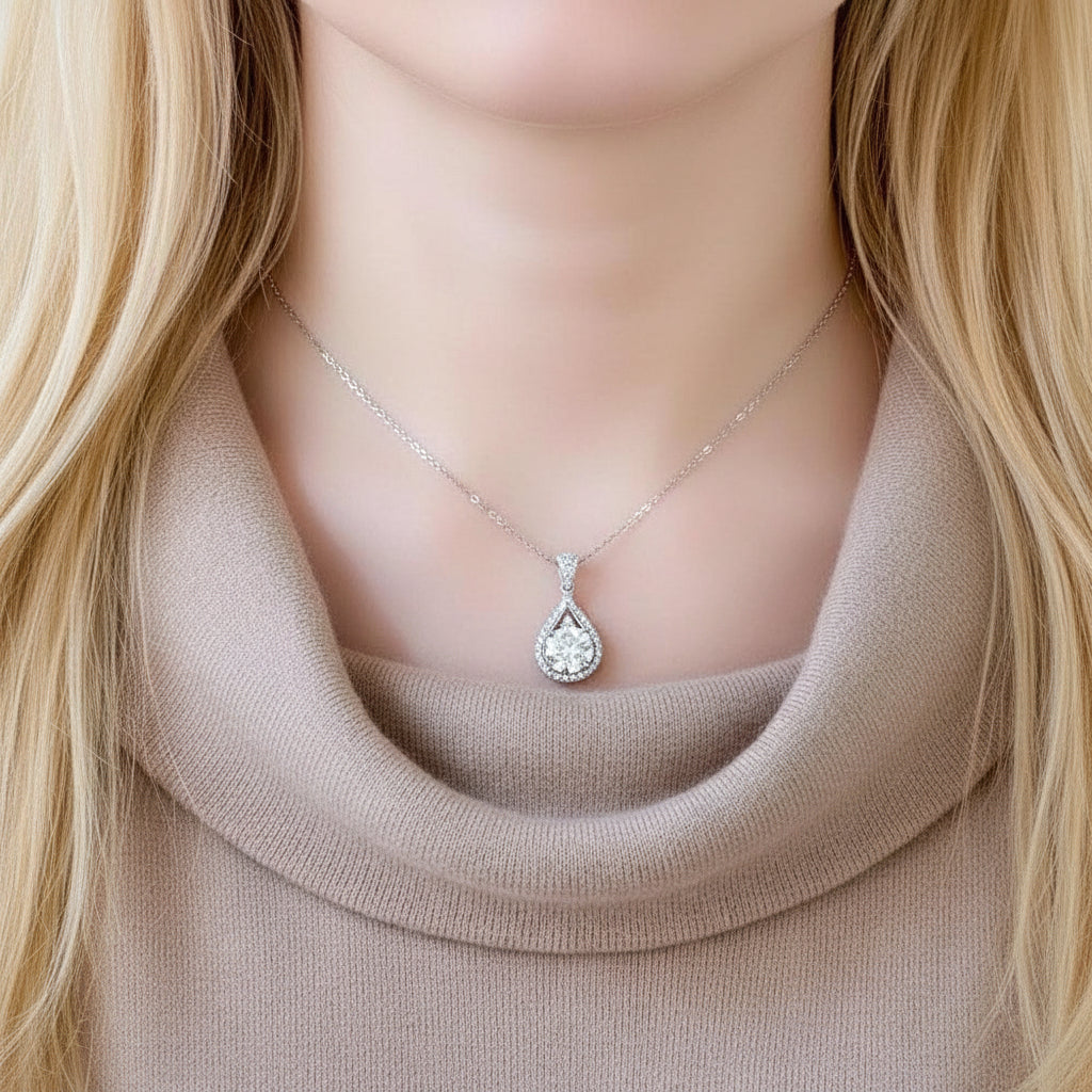 Classic 5.0 Ct Diamond Water Drop Pendant Necklace-Evani Jewelry