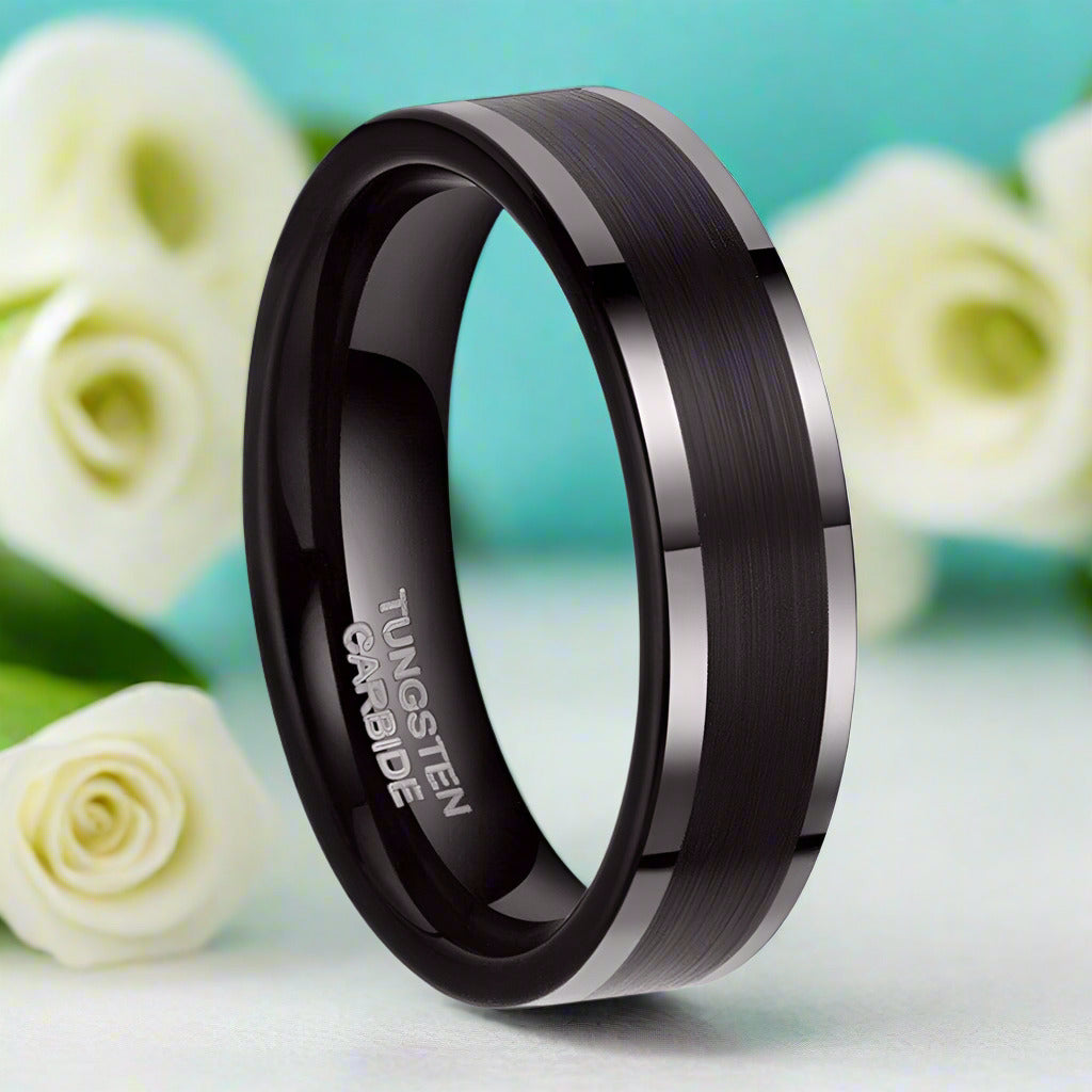 Classic 6mm Black Tungsten Men's Wedding Band-Evani Jewelry