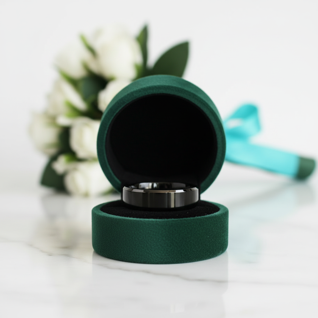 Classic 8mm Black Polished Tungsten Men's Wedding Band - Evani Naomi Jewelry