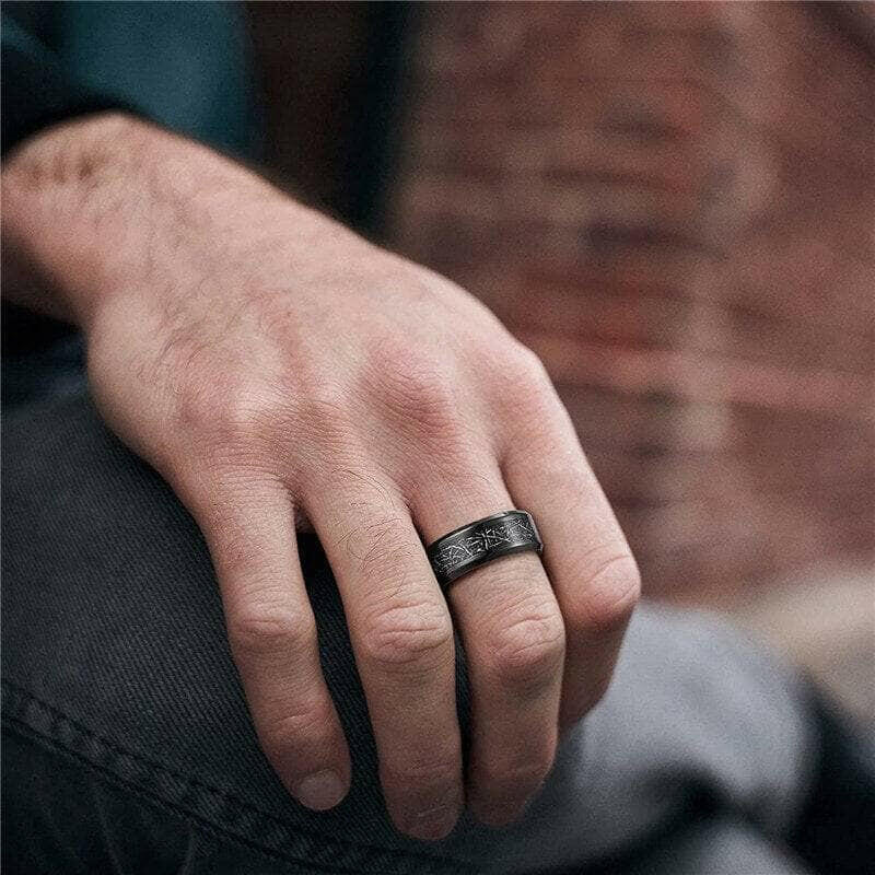 Classic Beveled Black Titanium Wedding Band with Silk Inlay-Evani Naomi Jewelry