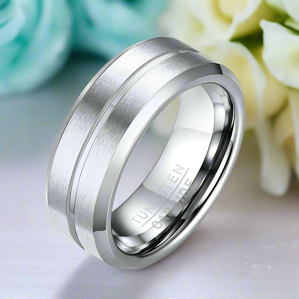 Classic Beveled Edge 8mm Tungsten Men's Wedding Band-Evani Naomi Jewelry