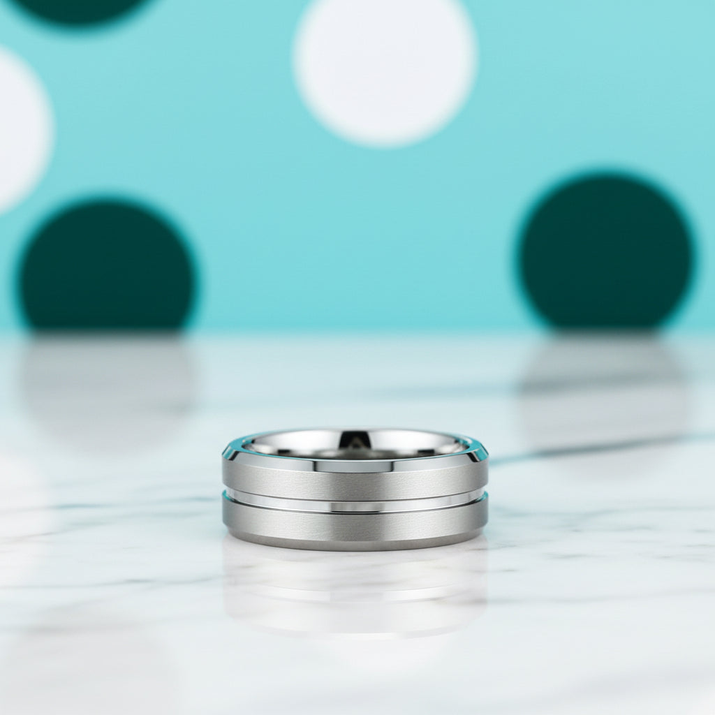 Classic Beveled Edge 8mm Tungsten Men's Wedding Band-Evani Jewelry