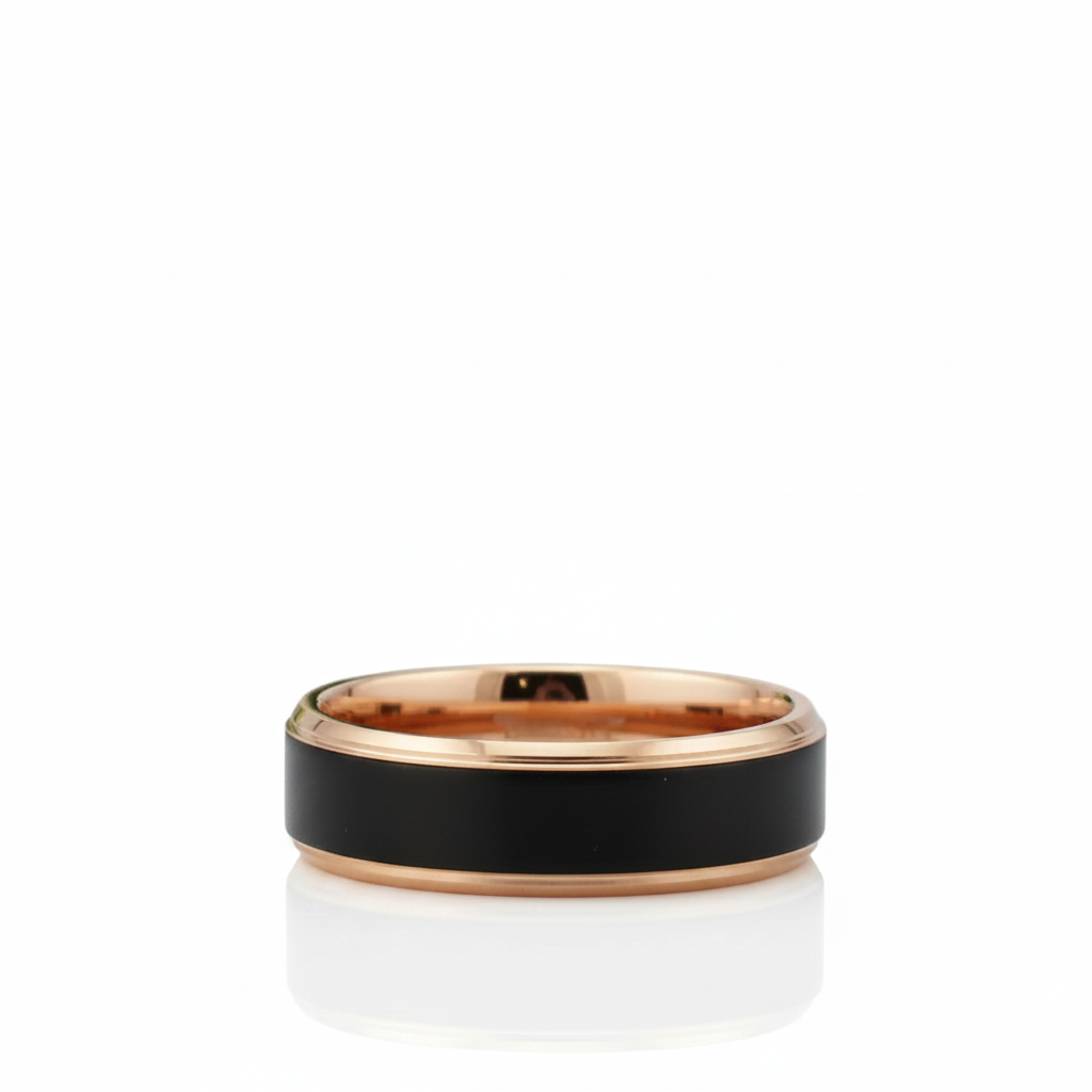 Classic Black & Rose Gold Tungsten Unisex Wedding Band - Evani Naomi Jewelry