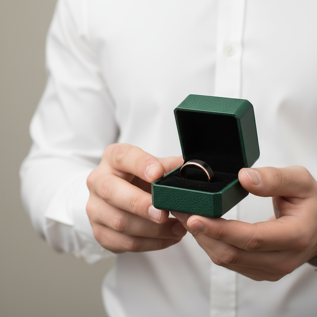 Classic Black & Rose Gold Tungsten Unisex Wedding Band - Evani Naomi Jewelry