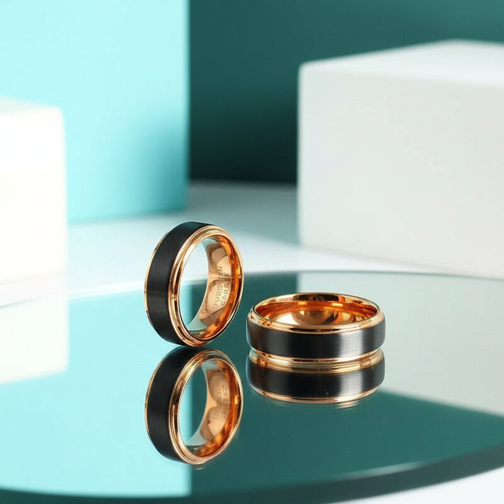 Classic Black & Rose Gold Tungsten Unisex Wedding Band-Evani Jewelry