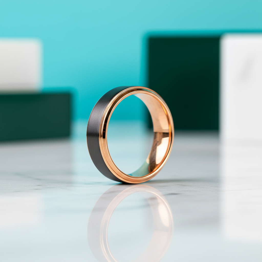 Classic Black & Rose Gold Tungsten Unisex Wedding Band-Evani Jewelry