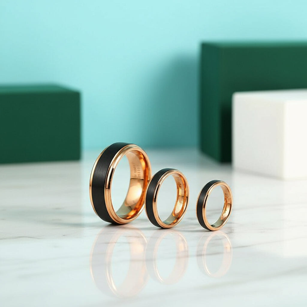 Classic Black & Rose Gold Tungsten Unisex Wedding Band-Evani Jewelry