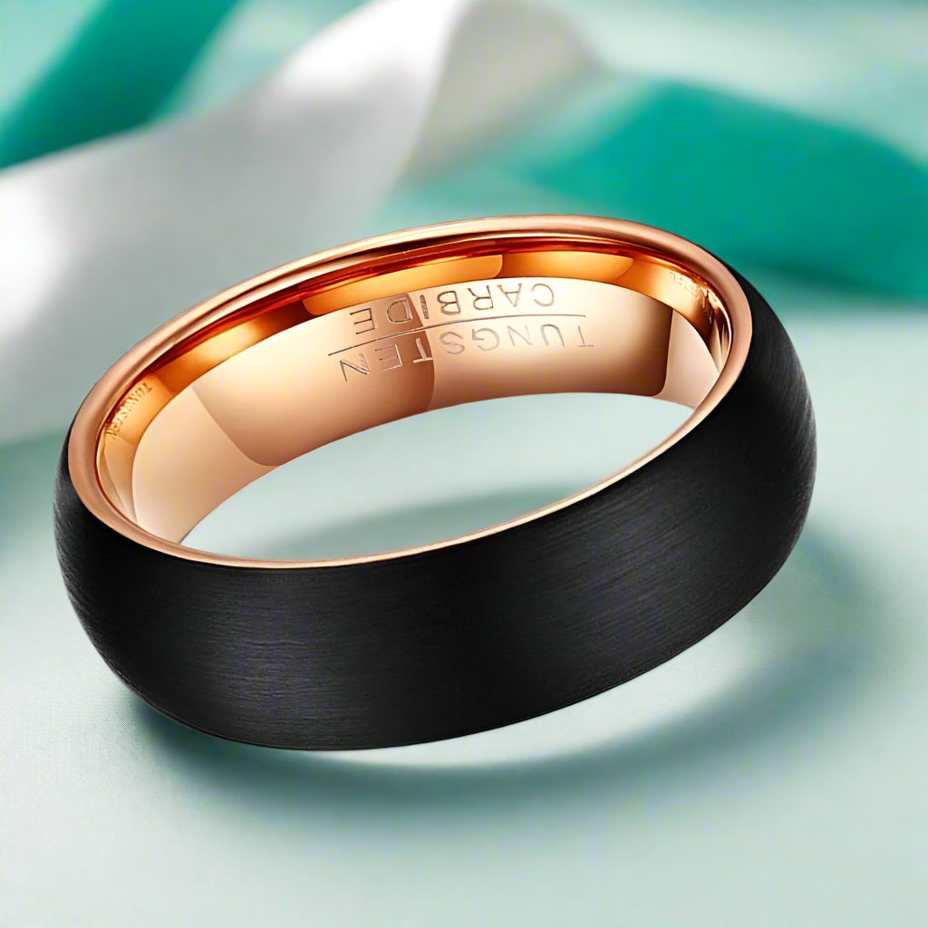 Classic Black & Rose Gold Tungsten Women's Wedding Band-Evani Naomi Jewelry