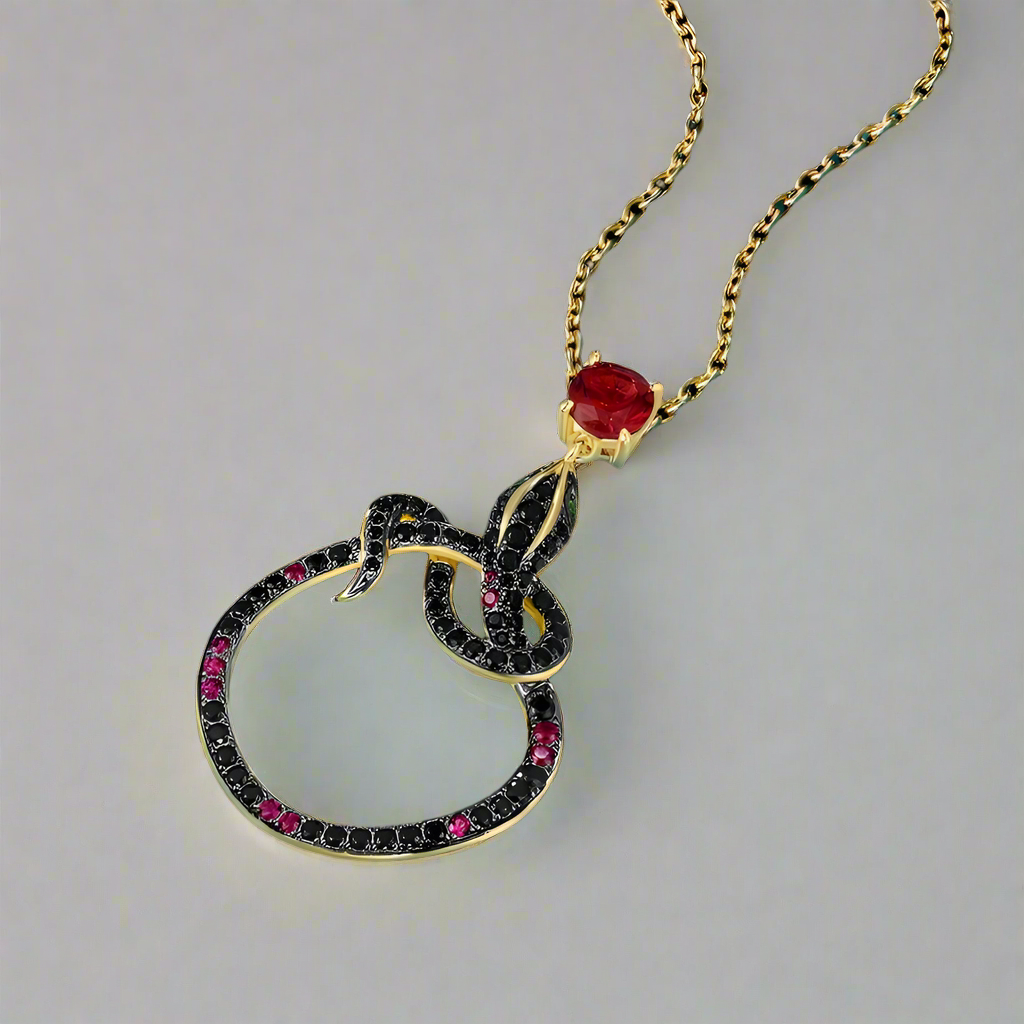 Classic Black Snake Diamond Yellow Gold Pendant-Evani Naomi Jewelry