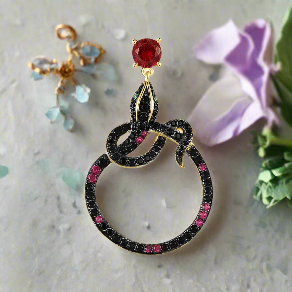 Classic Black Snake Diamond Yellow Gold Pendant-Evani Naomi Jewelry