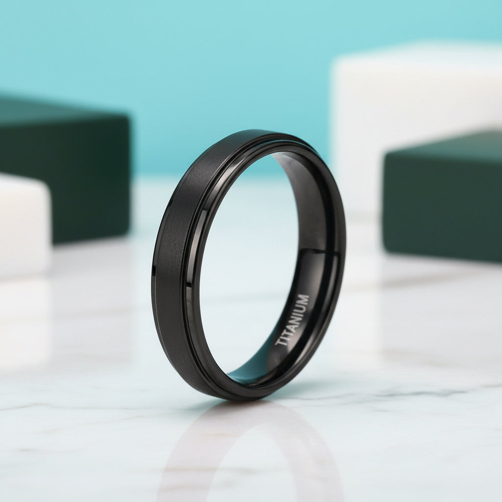 Classic Black Titanium Unisex Wedding Band-Evani Jewelry