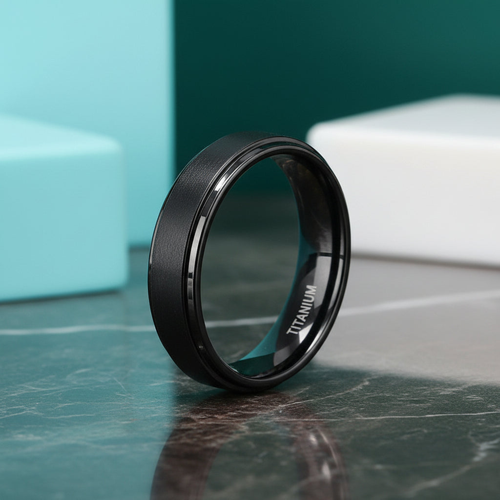 Classic Black Titanium Unisex Wedding Band-Evani Jewelry