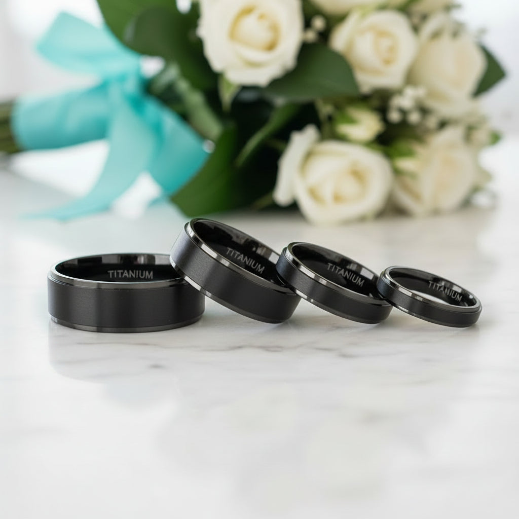 Classic Black Titanium Unisex Wedding Band-Evani Jewelry