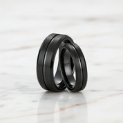 Classic Black Unisex Tungsten Wedding Band with Groove - Evani Naomi Jewelry