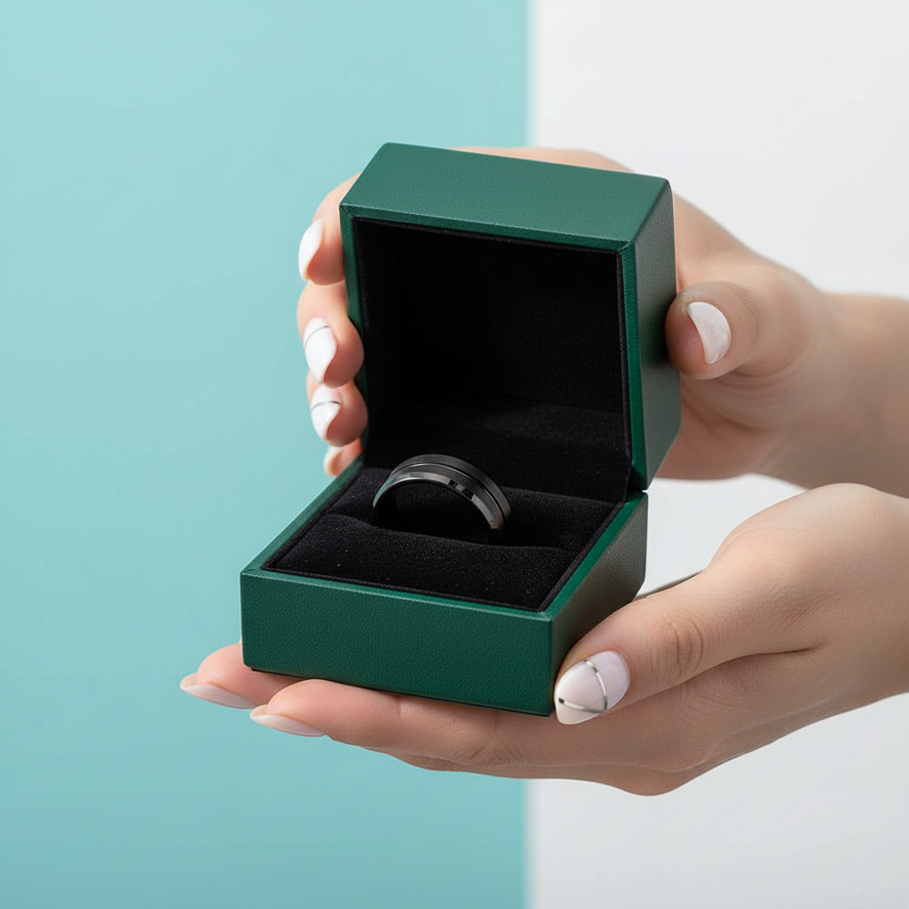 Classic Black Unisex Tungsten Wedding Band with Groove - Evani Naomi Jewelry