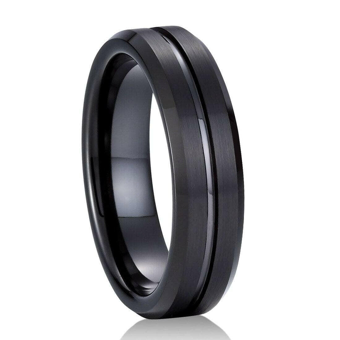 Classic Black Unisex Tungsten Wedding Band with Groove-Evani Naomi Jewelry