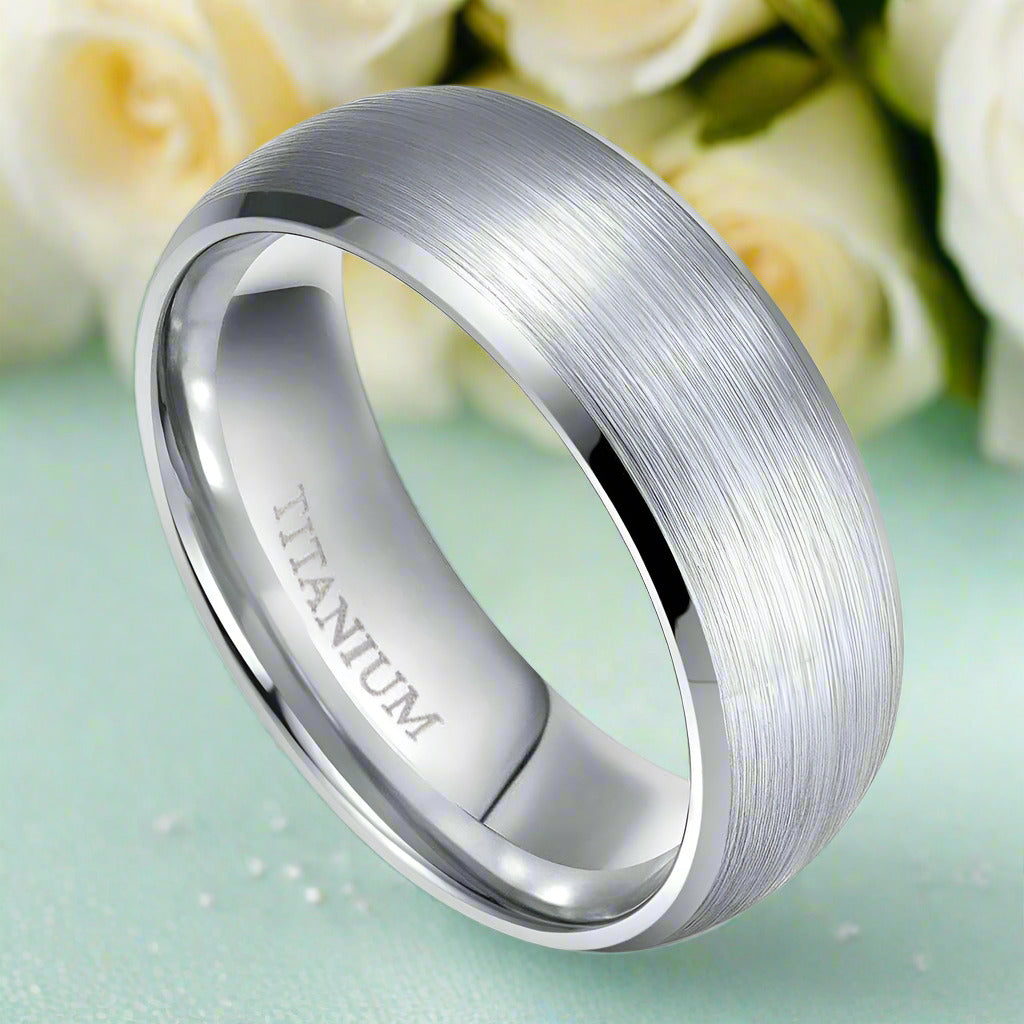 Classic Brushed Domed Titanium Unisex Wedding Band-Evani Naomi Jewelry