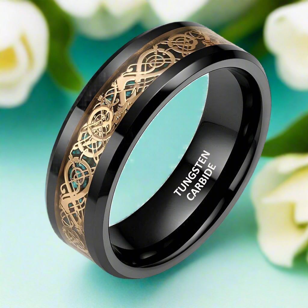 Classic Celtic Dragon Tungsten Men's Wedding Band-Evani Naomi Jewelry