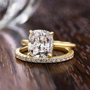 Classic Cushion Cut 3.0ct Diamond 4 Prong Yellow Gold Bridal Set-Evani Naomi Jewelry