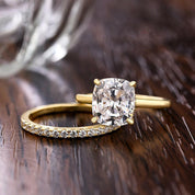 Classic Cushion Cut 3.0ct Diamond 4 Prong Yellow Gold Bridal Set-Evani Naomi Jewelry