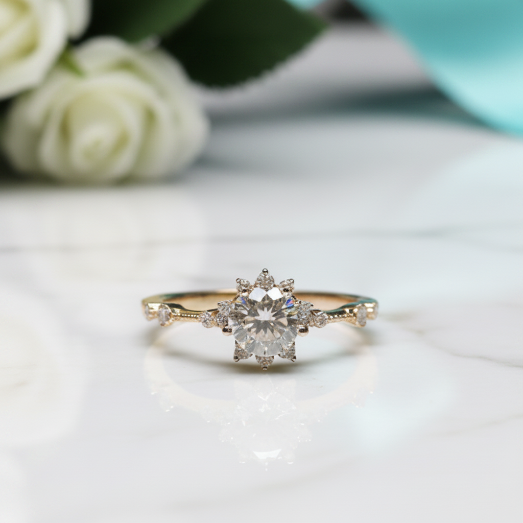 Classic Diamond Crackling Engagement Ring-Evani Jewelry
