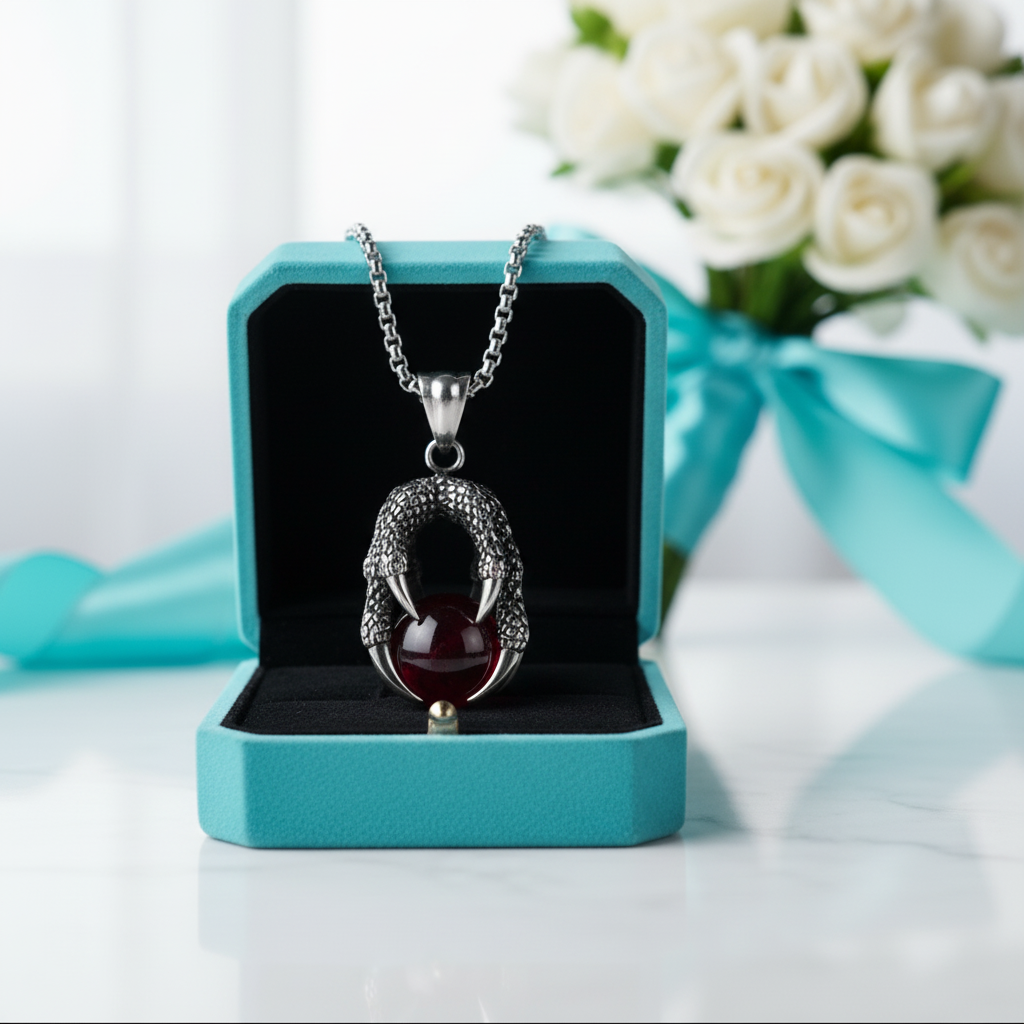 Classic Domineering Garnet Dragon Claw Necklace-Evani Jewelry