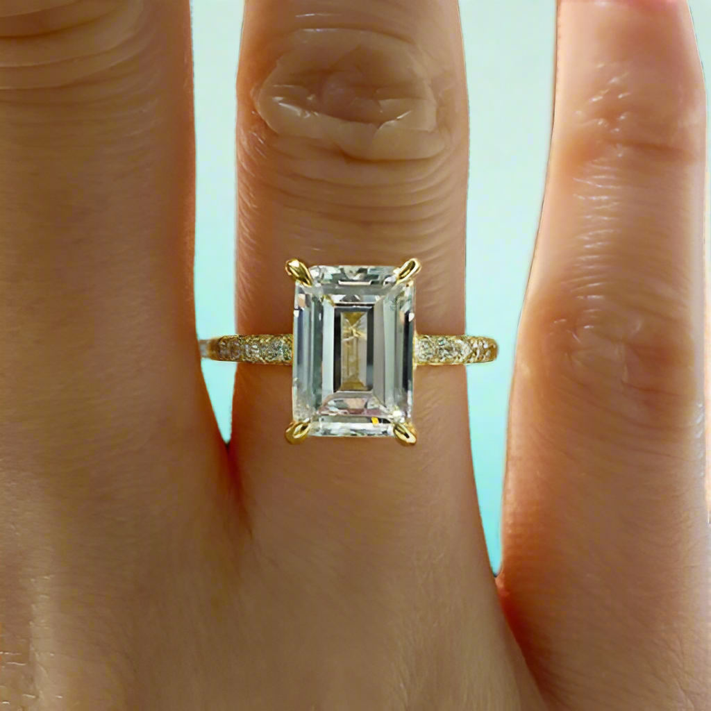 Classic Emerald Cut 4.0 ct Diamond Yellow Gold Engagement Ring-Evani Naomi Jewelry