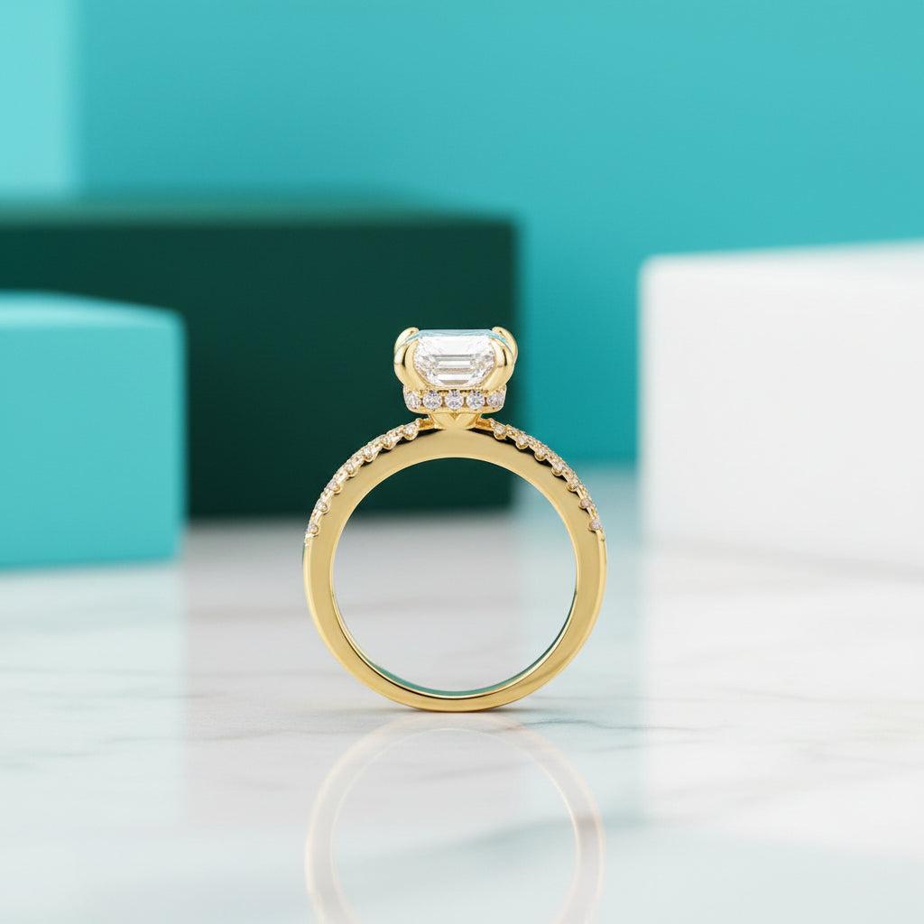 Classic Emerald Cut 4.0 ct Diamond Yellow Gold Engagement Ring-Evani Jewelry