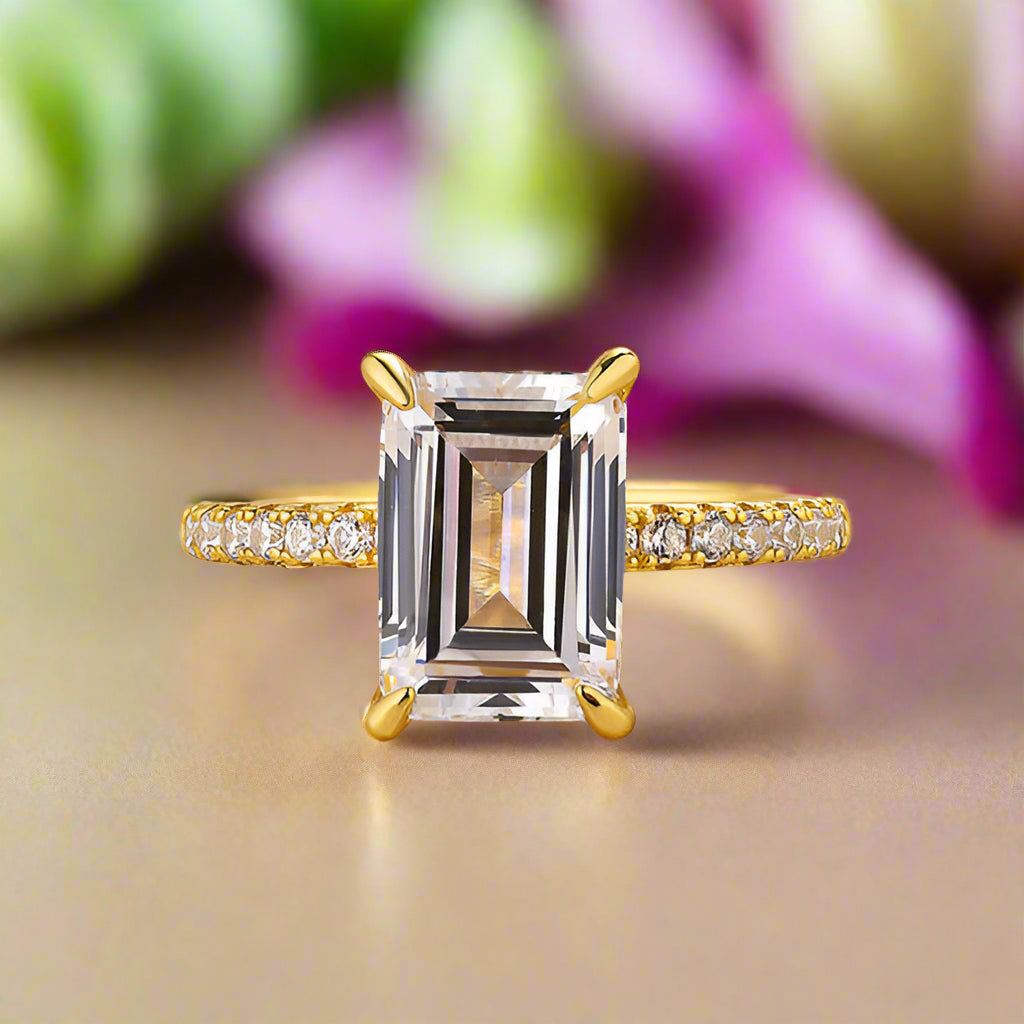 Classic Emerald Cut 4.0 ct Diamond Yellow Gold Engagement Ring-Evani Naomi Jewelry