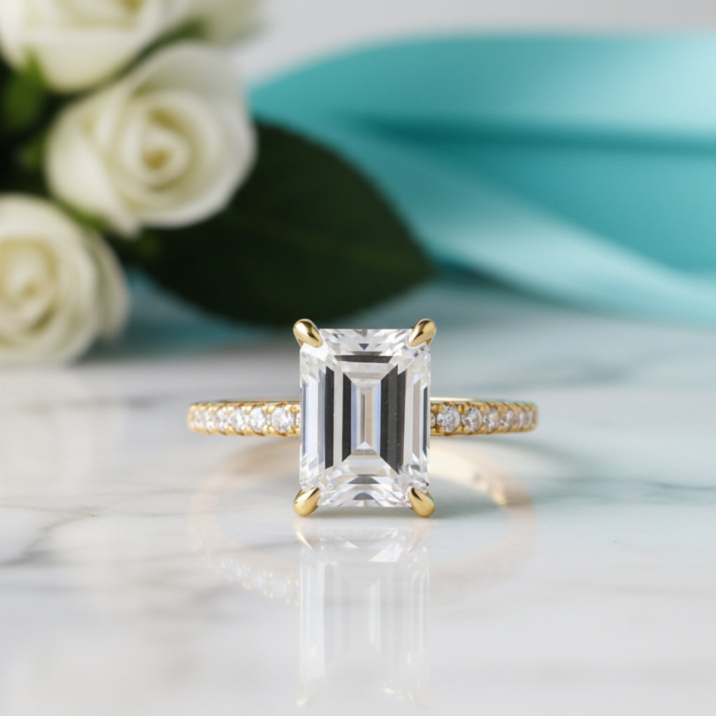 Classic Emerald Cut 4.0 ct Diamond Yellow Gold Engagement Ring-Evani Jewelry