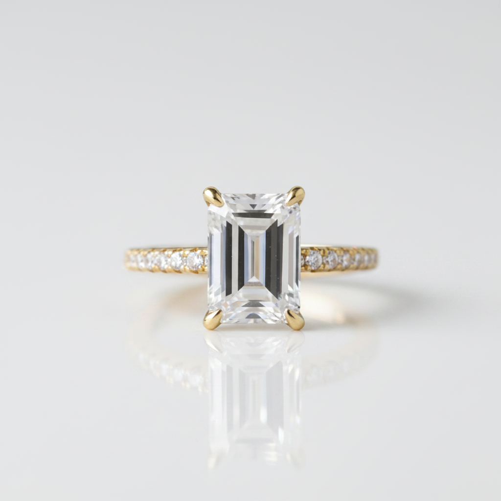 Classic Emerald Cut 4.0 ct Diamond Option Yellow Gold Engagement Ring - Evani Naomi Jewelry
