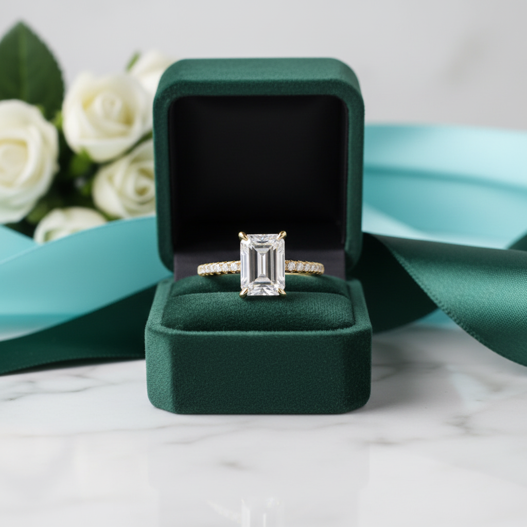 Classic Emerald Cut 4.0 ct Diamond Option Yellow Gold Engagement Ring - Evani Naomi Jewelry