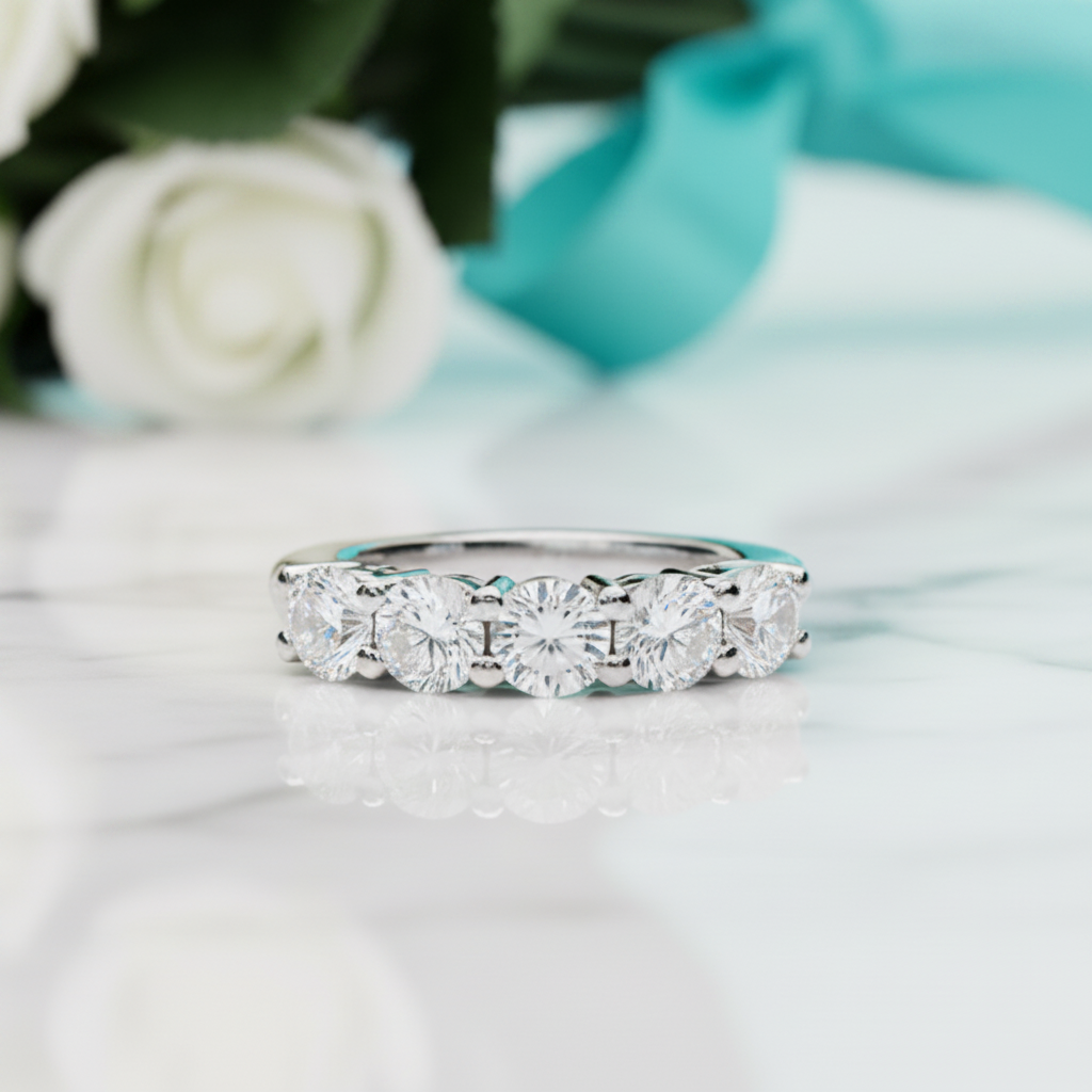 Classic Five Round Diamond Wedding Band-Evani Jewelry